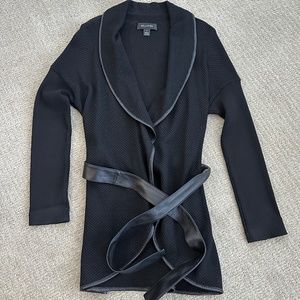 St. John Shawl Collar Sweater with Leather Trim and Belt - Size P